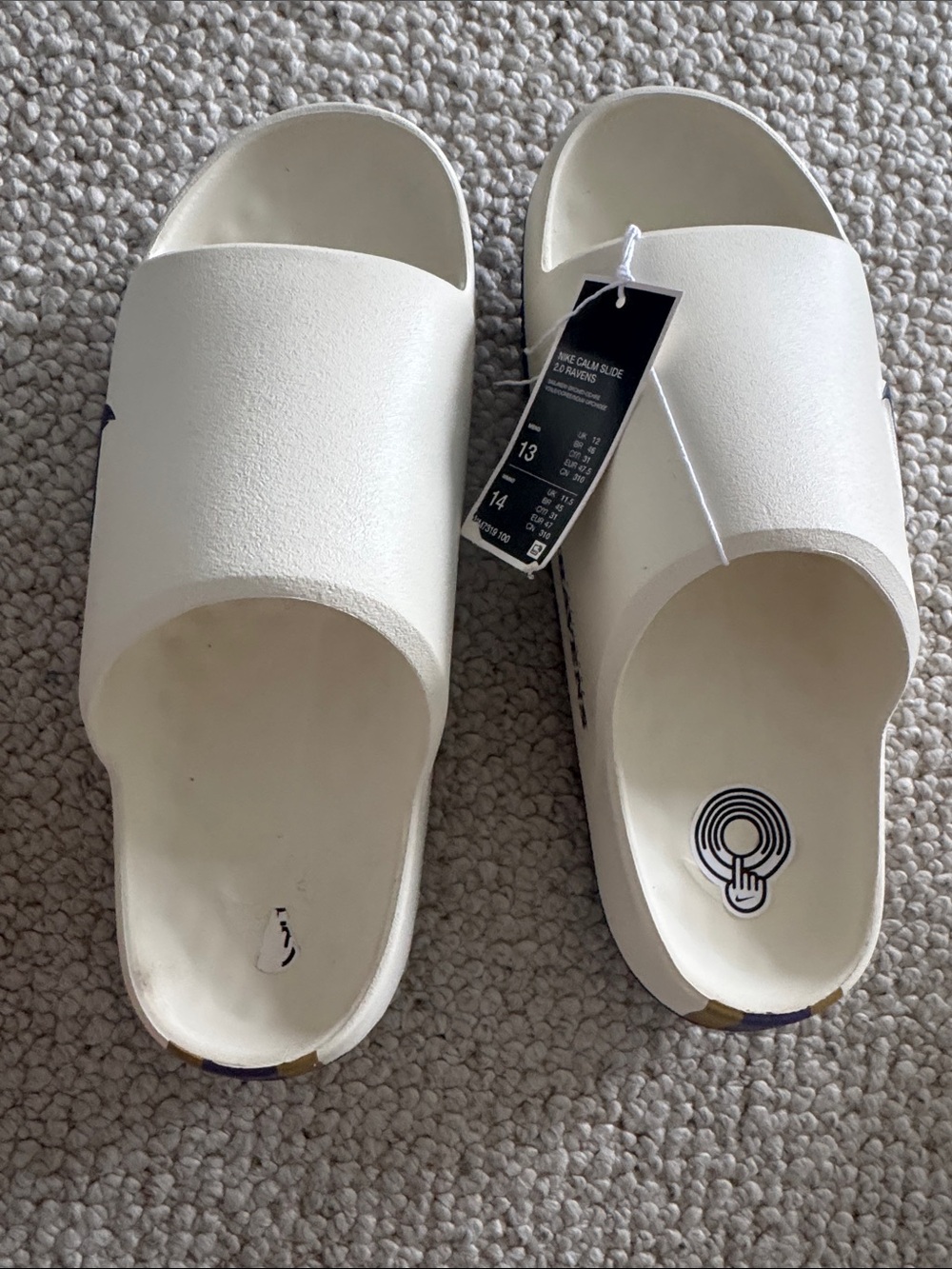 Nike White cream calm Slide Sandals Baltimore Ravens